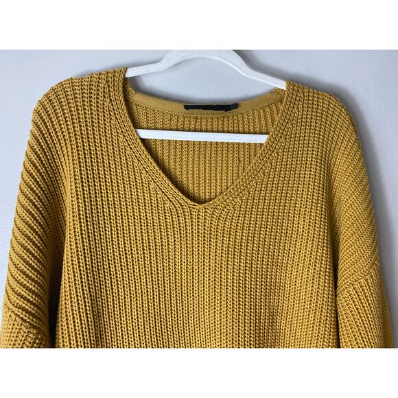 JENNI KAYNE SWEATER FISHERMAN ORGANIC COTTON MUSTARD MARIGOLD KNIT LONGLINE - Picture 7 of 13